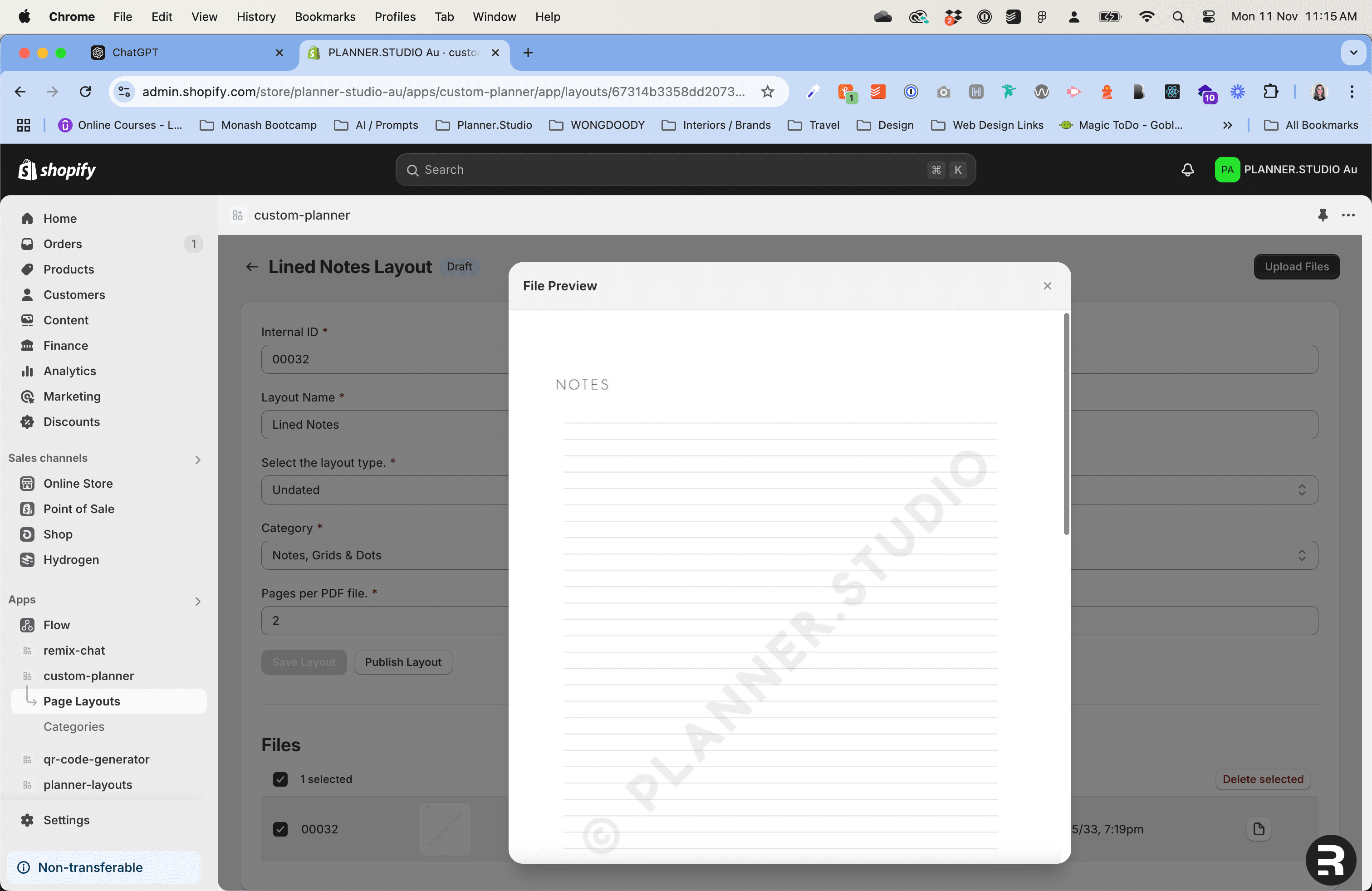 PLANNER.STUDIO Shopify admin app